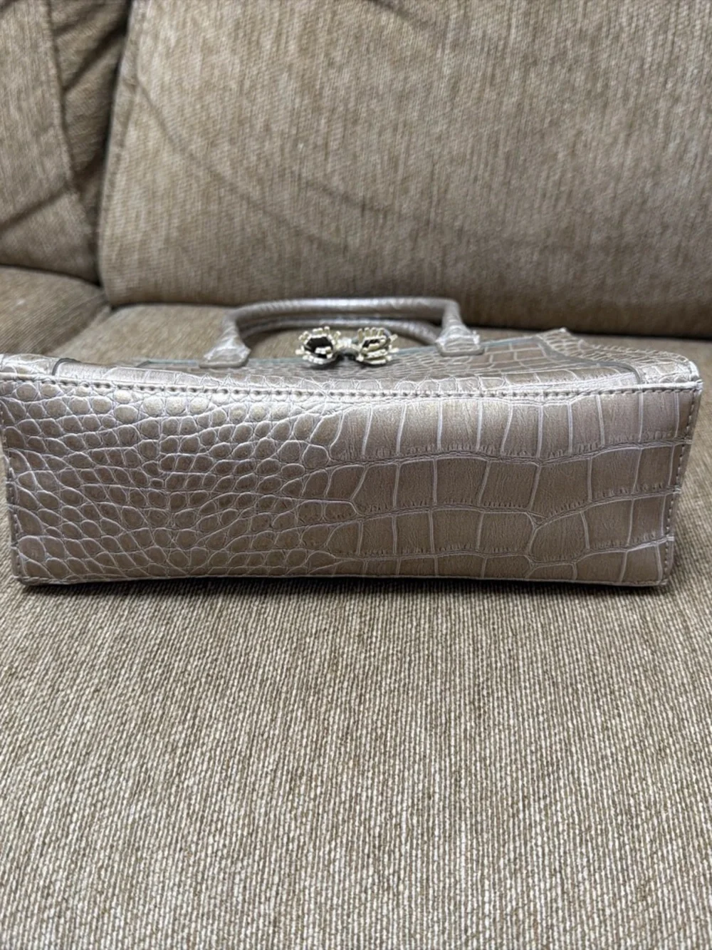 Liz Claiborne Gray Metallic Taupe Faux Croc-Embossed Mini Satchel with Tassel